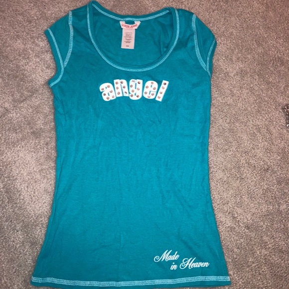 angel Guess Blue Rhinestone Top - Picture 1 of 1